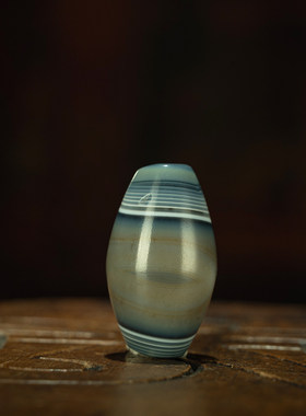 自留〓藏系达洛珠型缠丝蓝沁佛眼琼瑟珠老古珠挂件项链吊坠收藏品