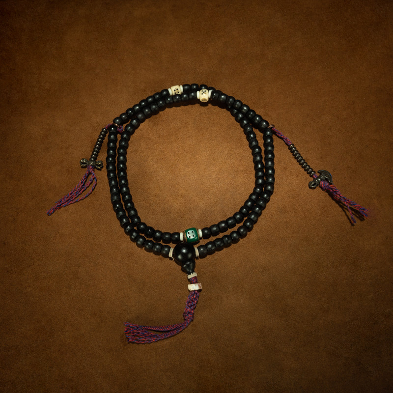 清代藏传实x棕黑色小叶紫檀老型桶珠念珠大圆满108颗老佛珠手持珠