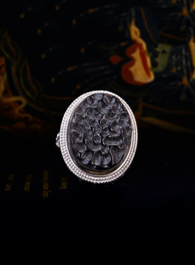 老银镶嵌圆形素料戒指