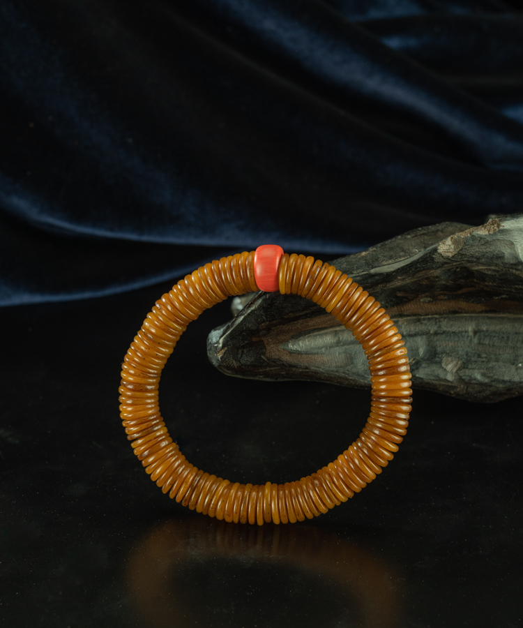 天然切片圆珠配雪巴珠单圈手串