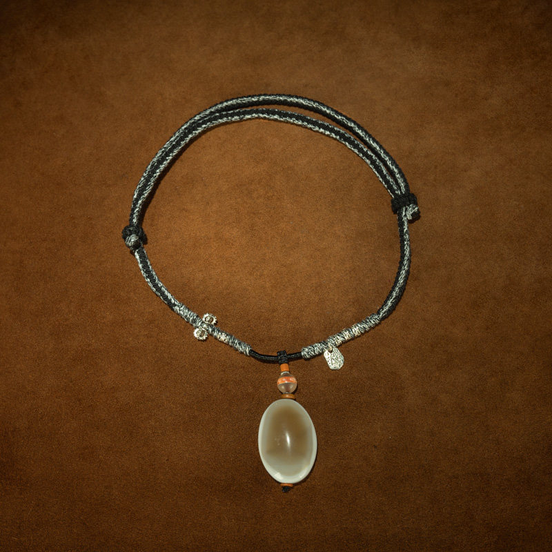 白乳化〓千年阿契美尼德乳化椭圆羊眼板珠老古珠挂件项链吊坠收藏