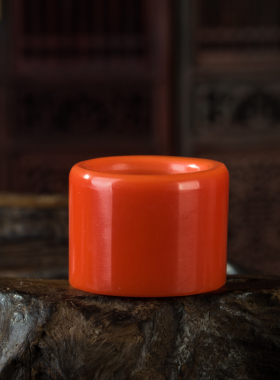 柿子红老琉璃古玩戒指