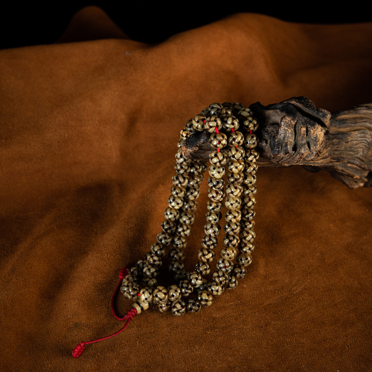 清代藏传密宗老佛珠高玉化老料镂雕吉祥结108颗念珠佛珠多圈手串