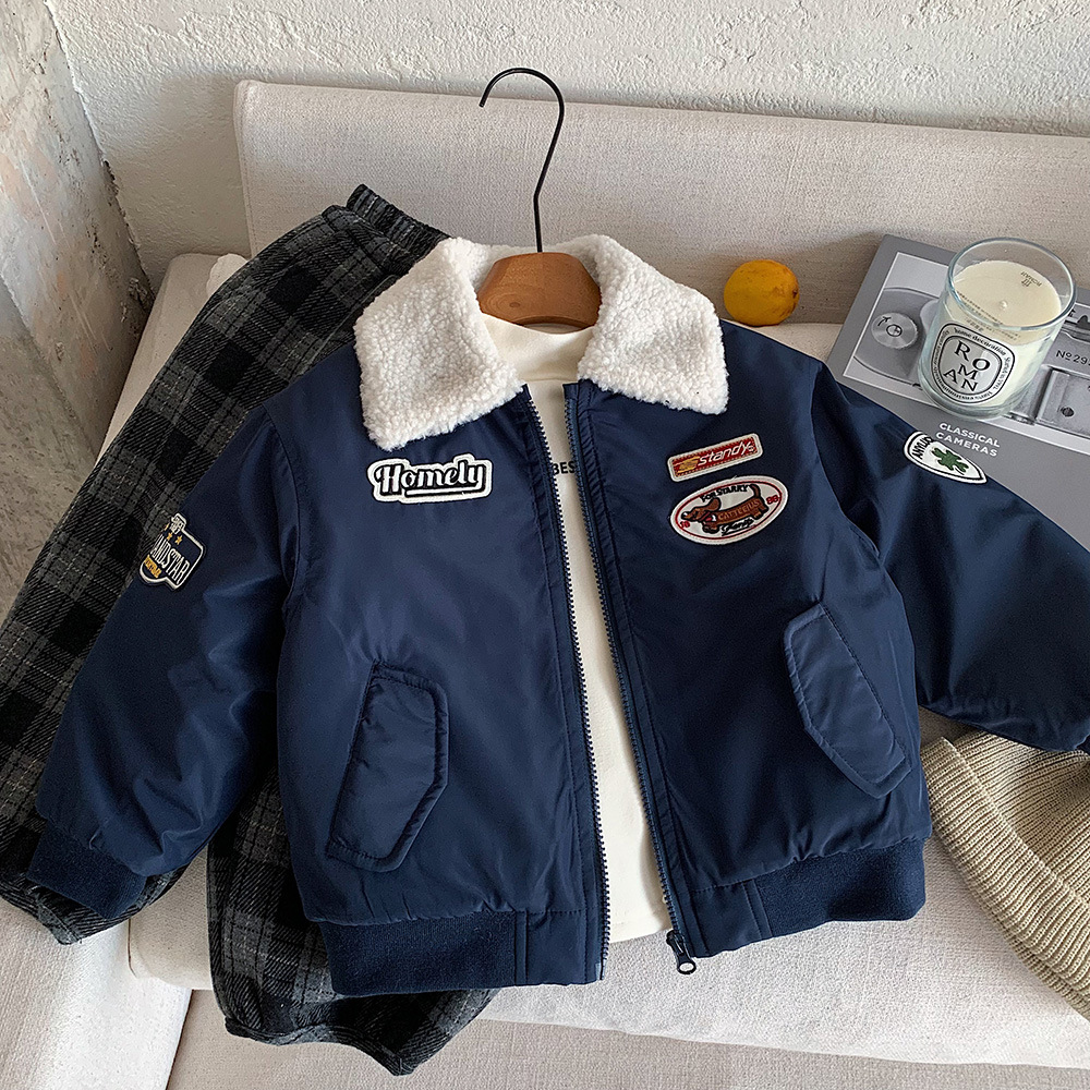 儿童夹棉外套2025秋冬男童韩版刺绣夹克男宝宝中小童棒球服棉服潮