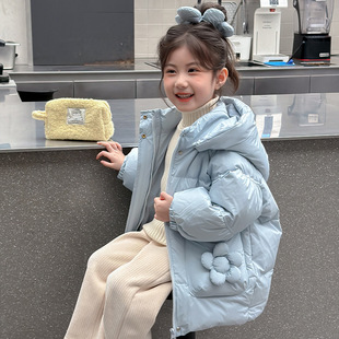 宝宝羽绒服2025年新款女宝连帽中长款外套女童保暖冬装儿童防寒服