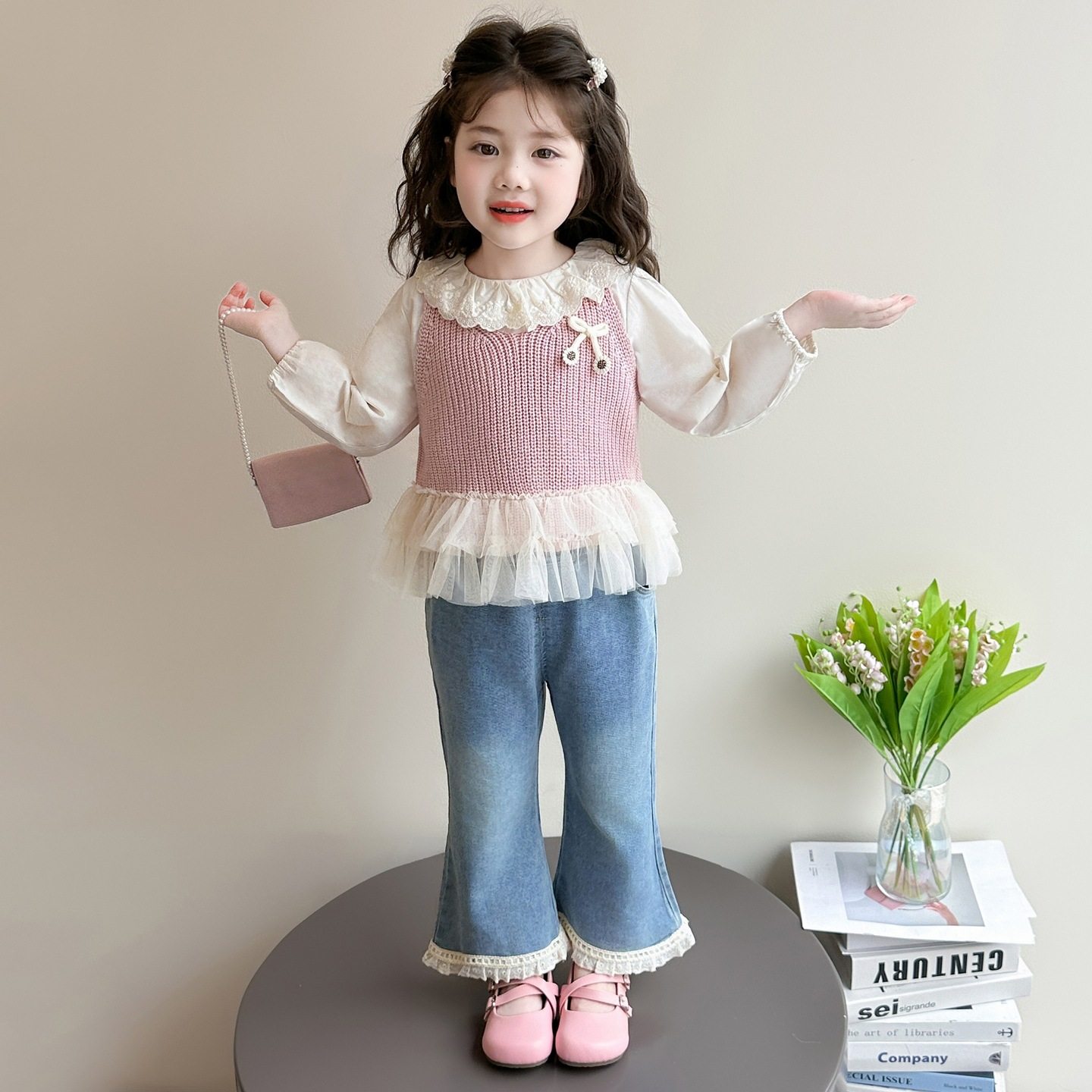 女童套装春装2026新款洋气女宝宝针织背心牛仔裤春秋季儿童三件套,童装/婴儿装/亲子装,儿童牛仔裤,淘宝优惠券,粉丝福利购,淘宝优惠卷