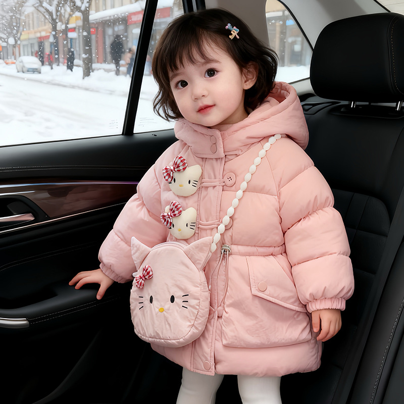 女童棉服冬装外套2025新款女宝宝洋气棉衣加绒加厚中长款冬季棉袄
