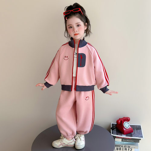 女童运动套装春秋款2026新款儿童开衫卫衣春装女宝宝休闲两件套潮