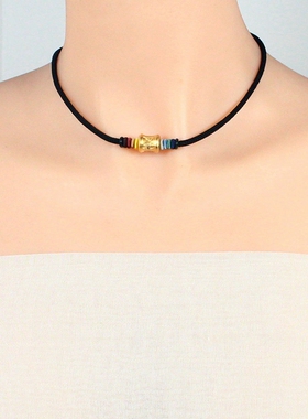 黑色手工编绳项链绳子diy配件大孔珠子弯管路路通横穿吊坠挂件绳