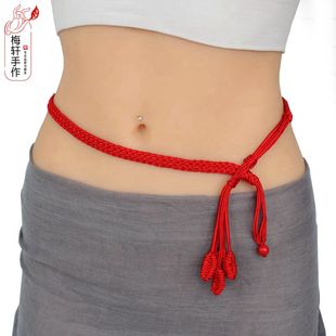手工精编本命年吉祥红绳腰链加宽红腰带加粗腰绳男女士大胖子