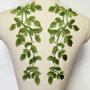 婚纱礼服树叶刺绣蕾丝花片对花手工diy新娘头饰品服装婚纱辅料