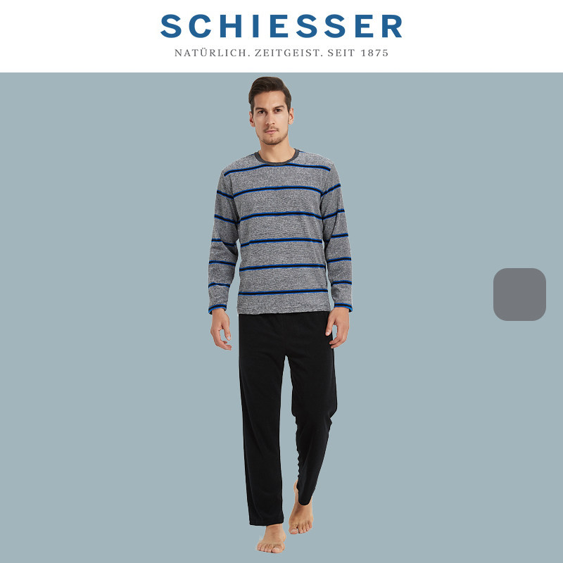 德国舒新品男士休闲毛巾布长袖家居套2021秋冬新款39-16191H