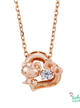 日本代购 HelloKitty凯蒂猫 蝴蝶结 可爱心形银项链 生日节日礼物