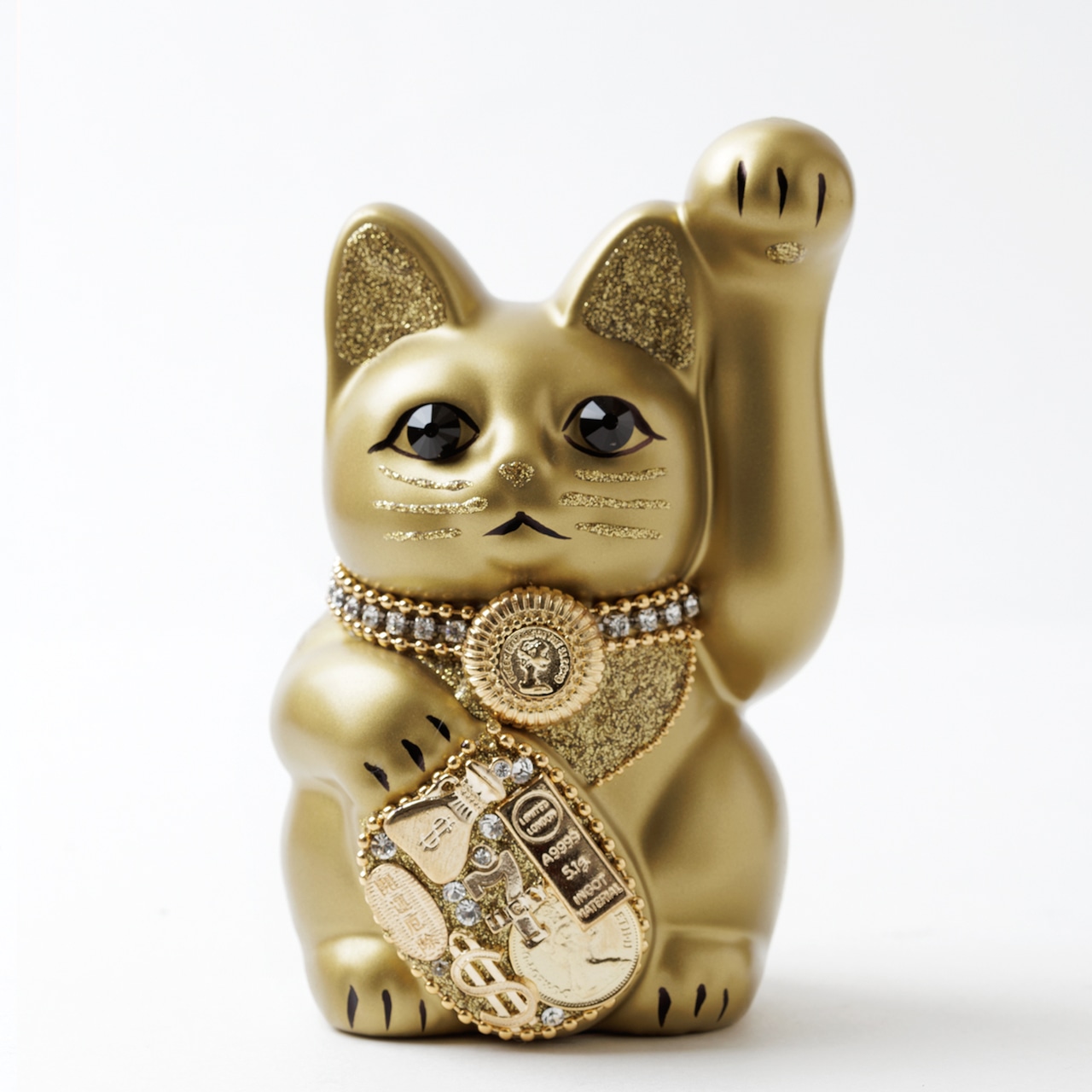 日本代购 招财猫 金色 职人手工 贴钻 陶制闪亮开运日式摆件