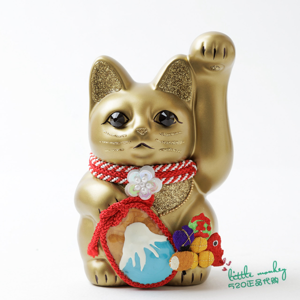 日本代购 招财猫 富士山 金色 职人手工 贴钻 陶制开运日式摆件