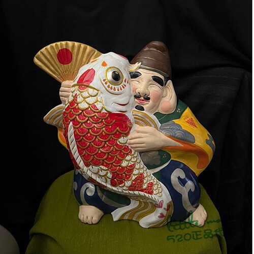 日本代购 七福神 惠比寿 大锦鲤 匠人手工 传统和风 日式开运摆件