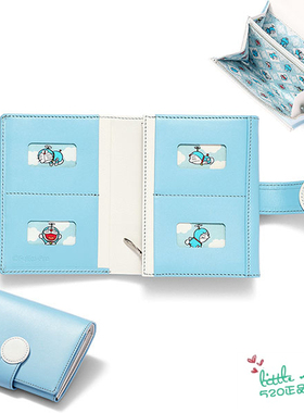 日本代购 哆啦A梦/机器猫 时尚可爱蓝色牛皮二折叠短款钱包