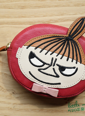 日本代购 Moomin精灵姆明 亚美 红色牛皮化妆包零钱包小物收纳包