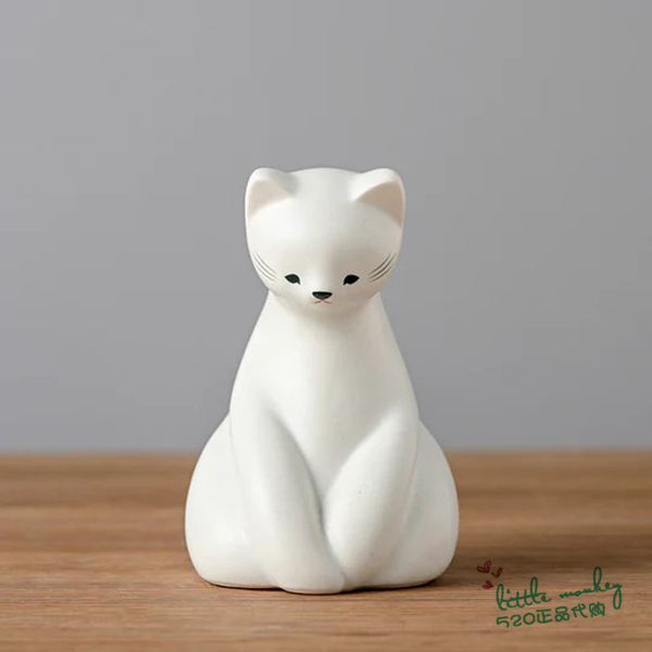 日本代购 白色猫咪 匠人手工 治愈可爱陶瓷公仔家居装饰摆件
