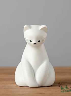 日本代购 白色猫咪 匠人手工 治愈可爱陶瓷公仔家居装饰摆件