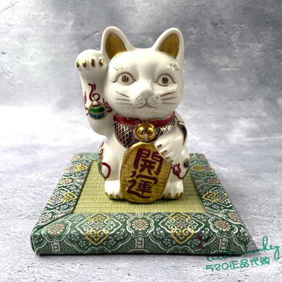 日本代购 白色招财猫 京烧 匠人手工 传统技艺 和风开运日式摆件