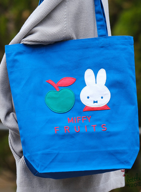 日本代购 Miffy米菲兔 时尚可爱蓝色刺绣 手提包 单肩包