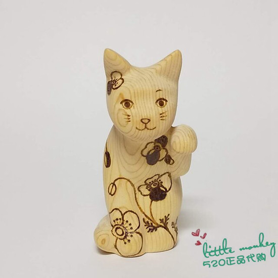 日本代购 招财猫 左手 职人手工手绘 可爱 木制开运招福日式摆件