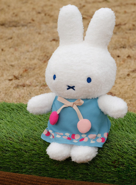 日本代购 Miffy米菲兔 穿蓝色樱桃裙 可爱毛绒公仔布娃娃玩偶