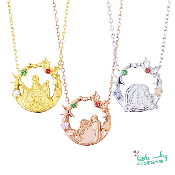 日本代购 Tom and Jerry猫和老鼠 圣诞快乐 精致可爱银项链 项饰