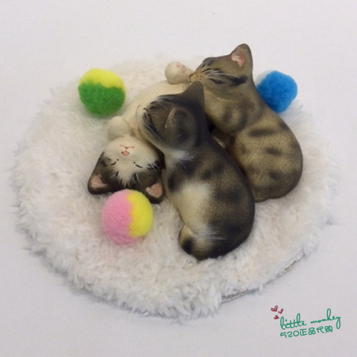 日本代购 三只小猫咪 匠人手工制作 制约可爱公仔摆件装饰