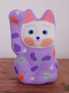 日本代购 招财猫 紫色 职人手工 传统和风 和纸 开运日式摆件