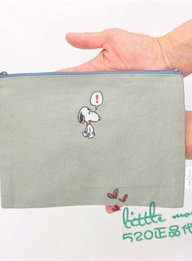 日本代购 Snoopy史努比 绿色清新可爱棉麻化妆包小物收纳包