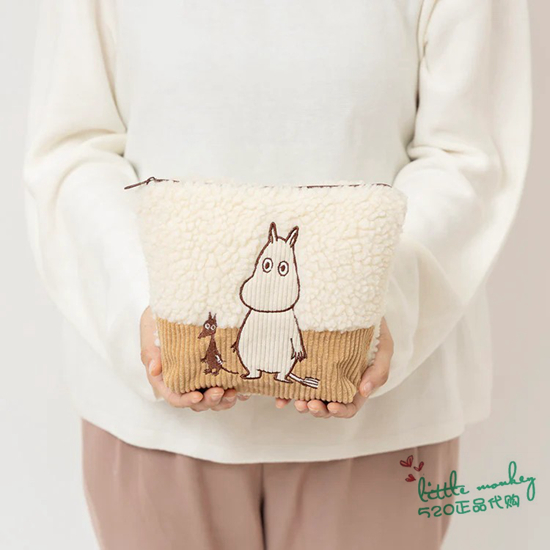 日本代购 Moomin精灵姆明 亚美 温暖灯芯绒毛绒化妆包小物收纳包