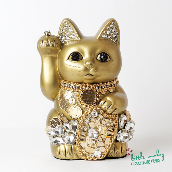日本代购 招财猫 金色 贴钻 职人手工 陶制开运招财招福日式摆件