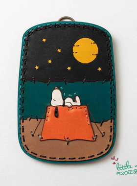 日本代购 snoopy史努比 月夜野营 50th纪念牛皮公交卡饭卡IC 卡套