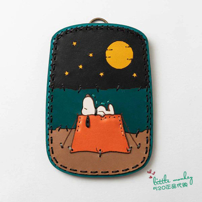 日本代购 snoopy史努比 月夜野营 50th纪念牛皮公交卡饭卡IC 卡套