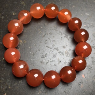 云南保山南红玛瑙 天然原矿冰红色圆珠单圈手串 男士男款手链13mm
