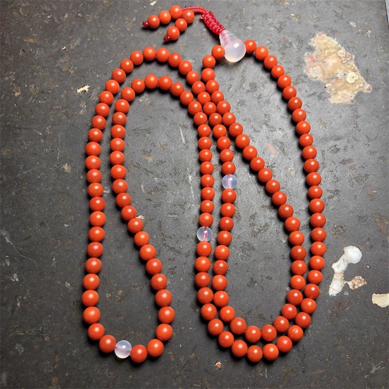 保山料老南红玛瑙 天然原矿柿子红满色满肉锦红108项链毛衣链 5mm