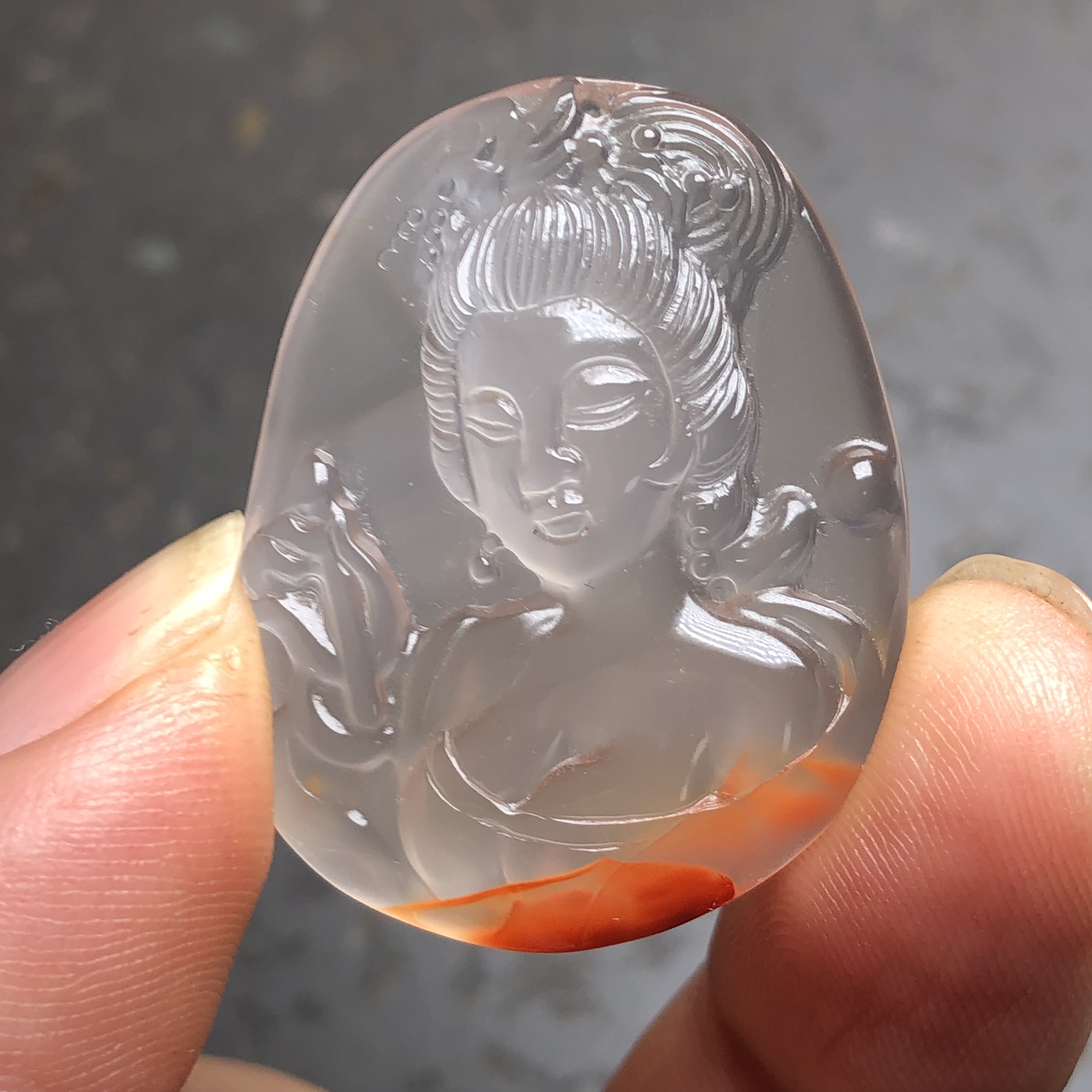 四川凉山料南红玛瑙 原矿无裂冰飘俏色玉贵人吊坠 高冰挂件8.04克