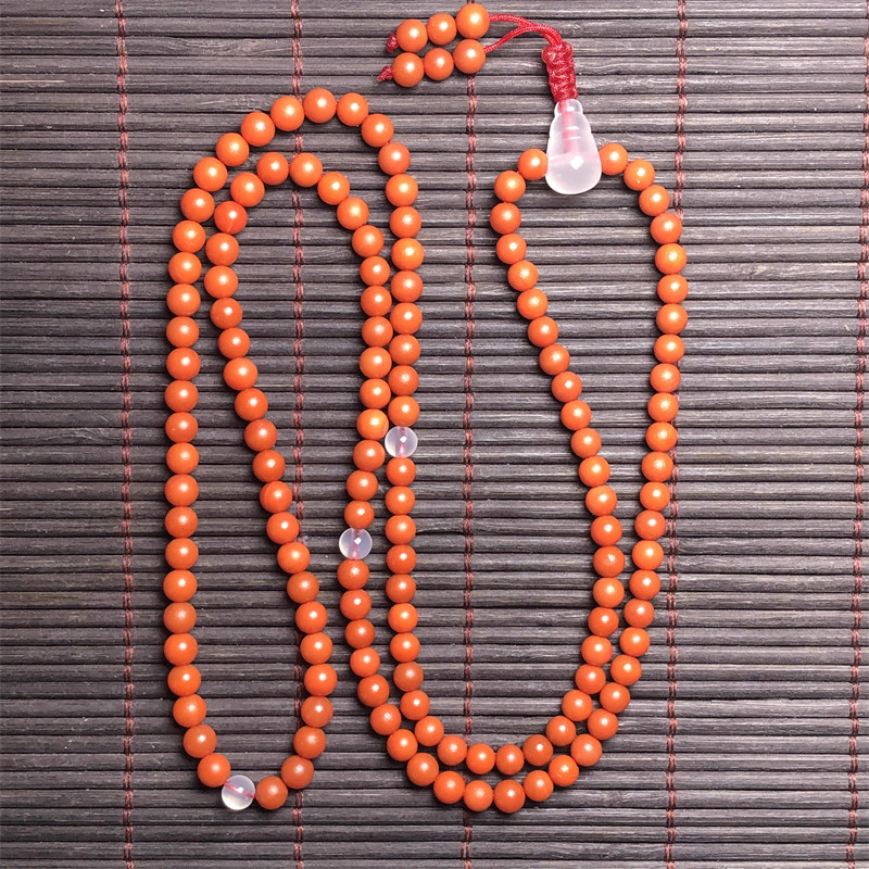 云南保山料老南红玛瑙 天然原矿柿子红满色满肉108项链毛衣链 5mm