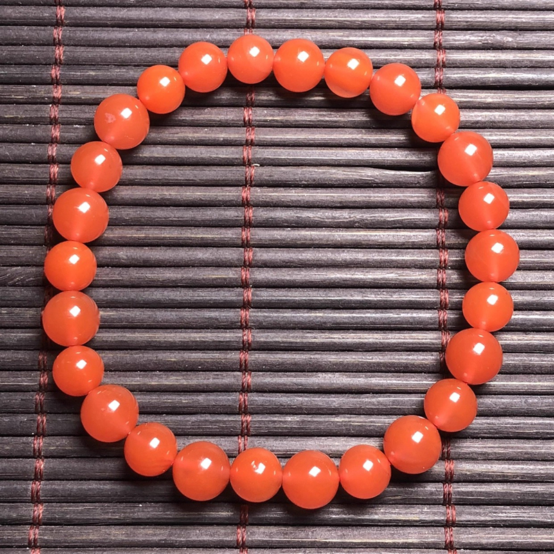 保山料南红玛瑙 天然原矿冰红满色圆珠单圈女士女款手串手链 7mm