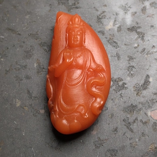 天然保山南红玛瑙 滴水洞原矿柿子红满色满肉观音吊坠挂件 16.1克