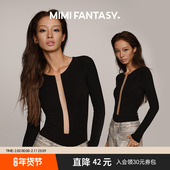 MIMI FANTASY性感镂空连体衣女免穿文胸2025秋冬内搭高弹收腰显瘦