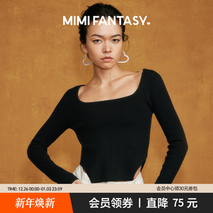 方领针织衫 mimi 修身 保暖上衣女长袖 fantasy毛衣女秋冬2024新款