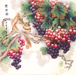 葡萄硕果累累工笔画装饰新中式画国画花鸟画芯宣纸高清喷绘