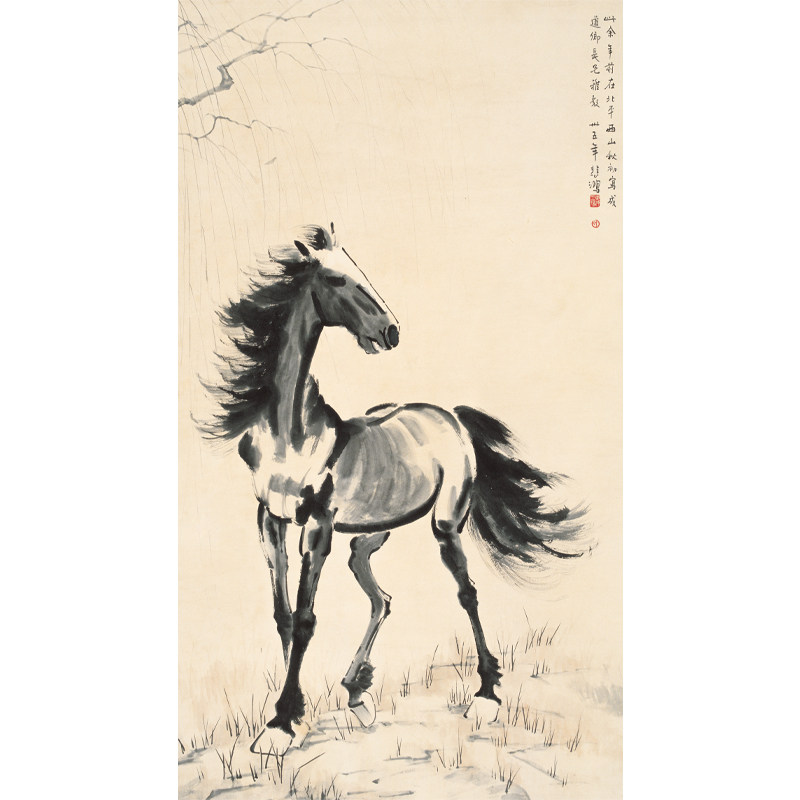 徐悲鸿马国画马到成功装饰画芯心高清微喷打印宣纸复制画