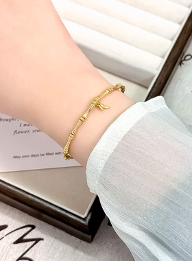 足银999电镀金叶子挂坠竹节手链