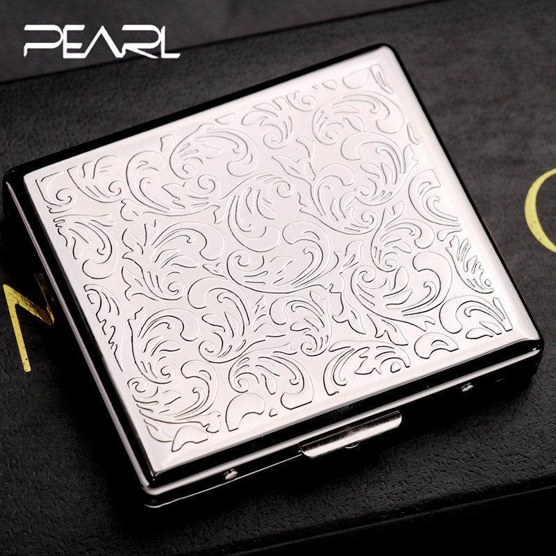 日本pearl坪田明珠烟盒手卷烟唐草雕花小巧便携礼物70mm细烟烟盒