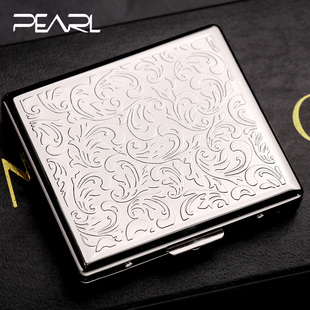 日本pearl坪田明珠烟盒手卷烟唐草雕花小巧便携礼物70mm细烟烟盒
