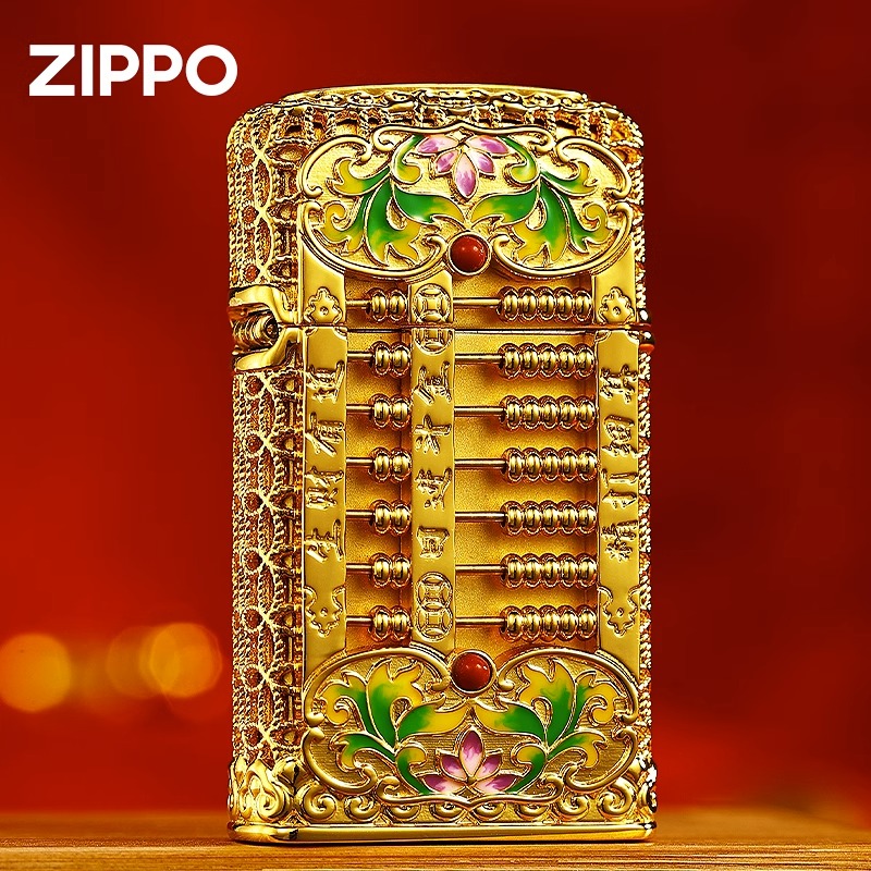 zippo打火机花丝镶嵌如意小算盘正版转轮盘财